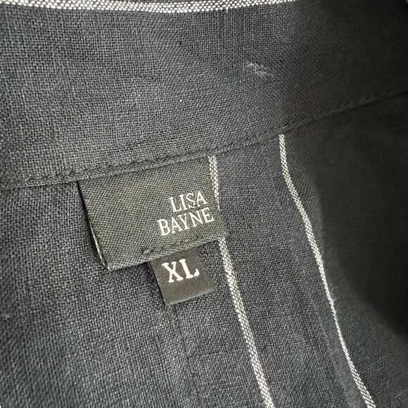 Lisa Bayne 100% Linen Black White Pinstripe Oversized Button Shirt XL Tunic - Picture 6 of 7